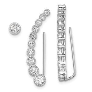 CZ Rhodium-Plated Sterling Silver 1 Ear Climber & 1 - 5mm Stud Earring